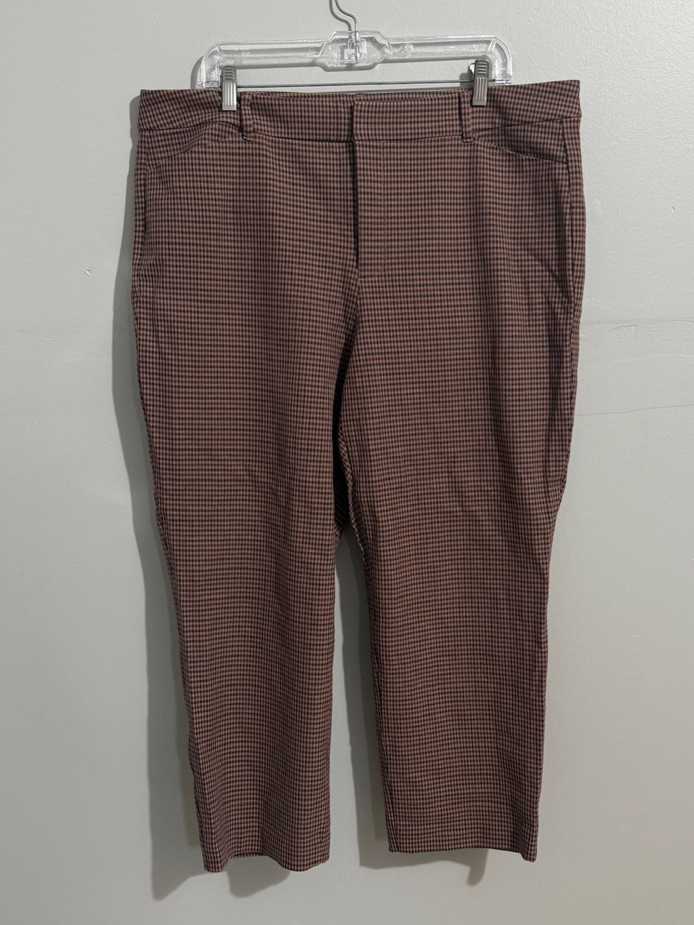Old Navy Pixie Pants Womens 16 Straight Leg Plaid Check Ankle Career Work Brown